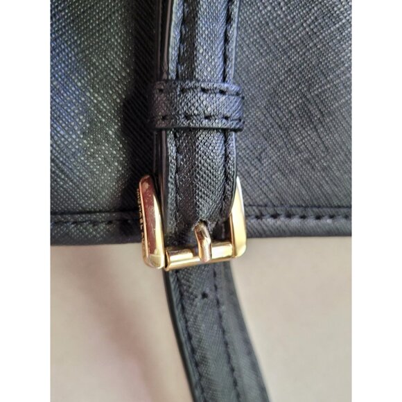 Michael Kors Sheila Medium Faux Saffiano Leather Satchel Purse Black Zip - Picture 9 of 16